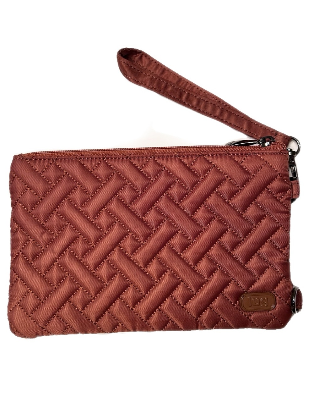 Lug Peekaboo Wristlet Quilted Copper Bronze RFID Zip Pocket Detachable Strap
